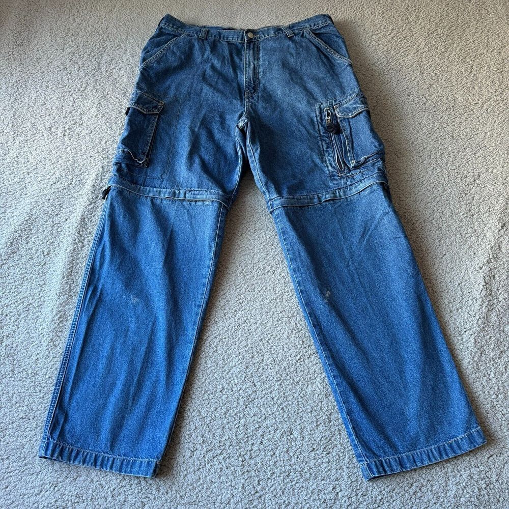 Faded Glory Mens Jeans 38x34 Blue Cargo Baggy Straight Convertible Denim Hip Hop
